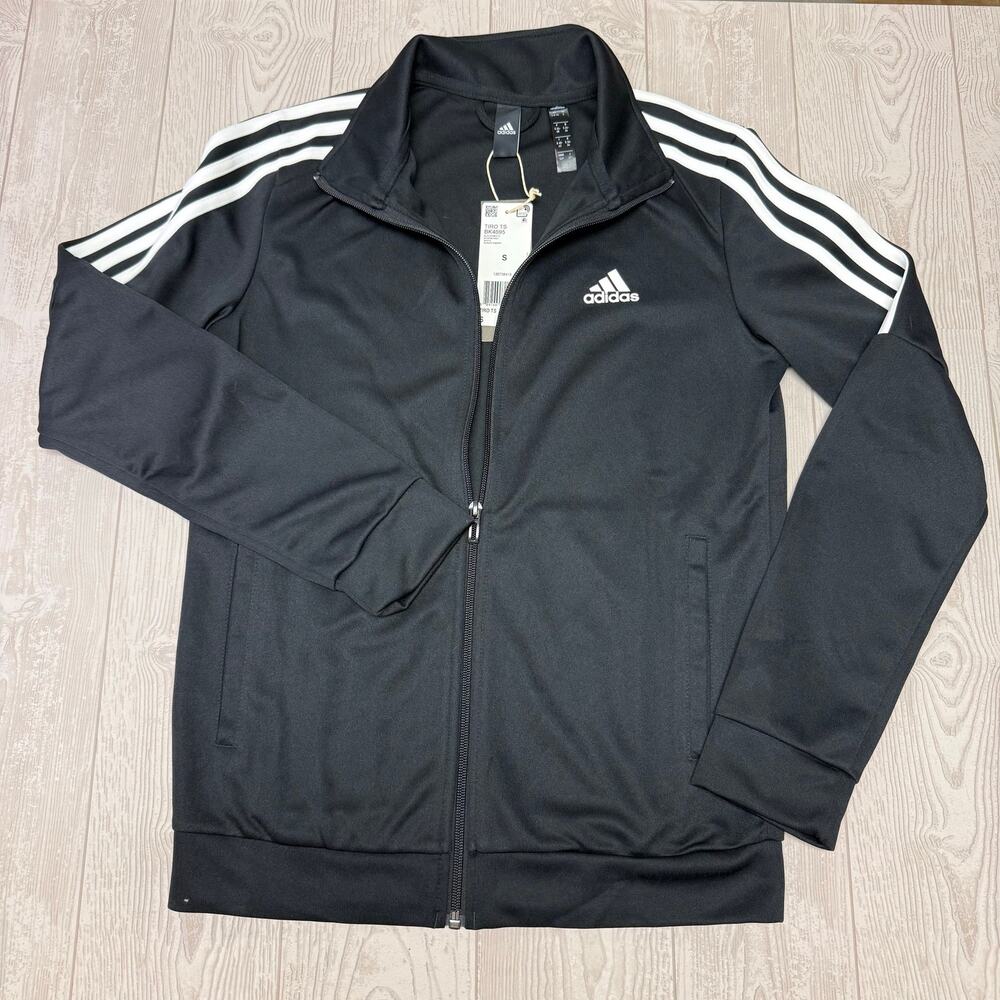 Black 3-Stripe Track Jacket Women's Size Small Full Zip Pockets NWT
